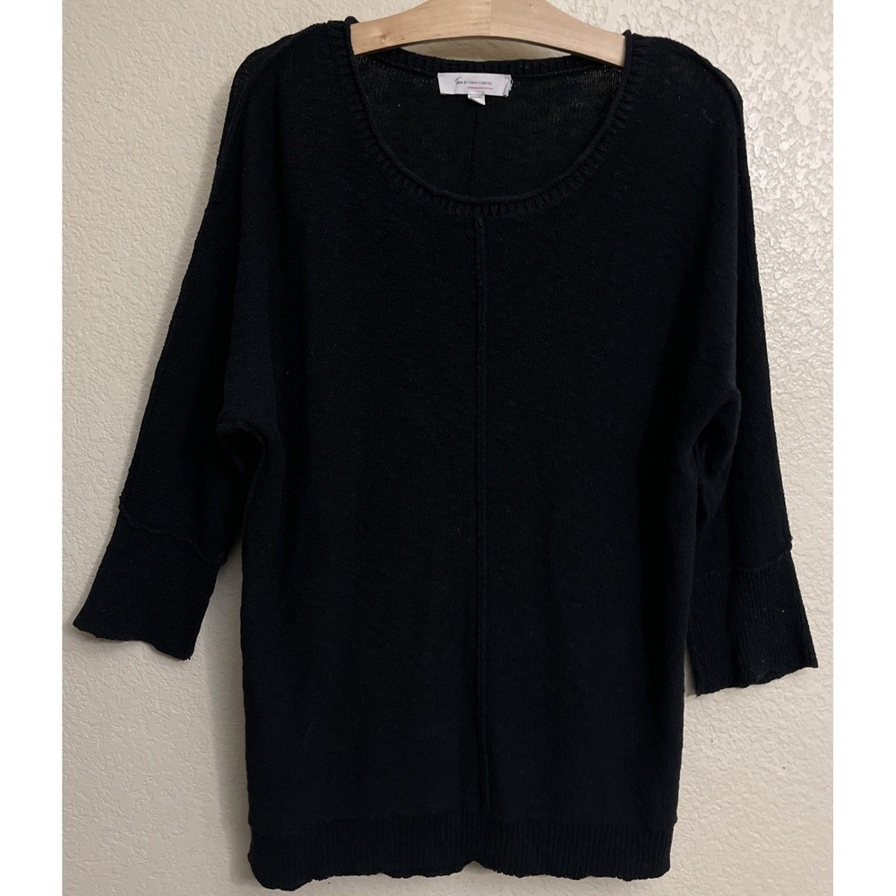 Two by Vince Camuto Black Knit Scoop Neck 3/4 Sleeve Exposed Seam Sweater Large